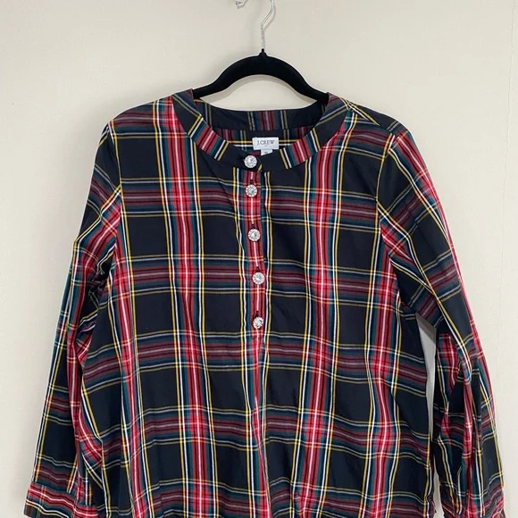J. Crew Tartan Cotton Poplin Top with Jewel Buttons. size XL - Picture 4 of 5